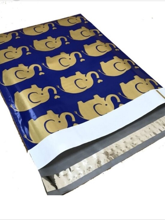 Other - 6"x9" Blue and Gold Elephant Print Poly Bag- 20ct